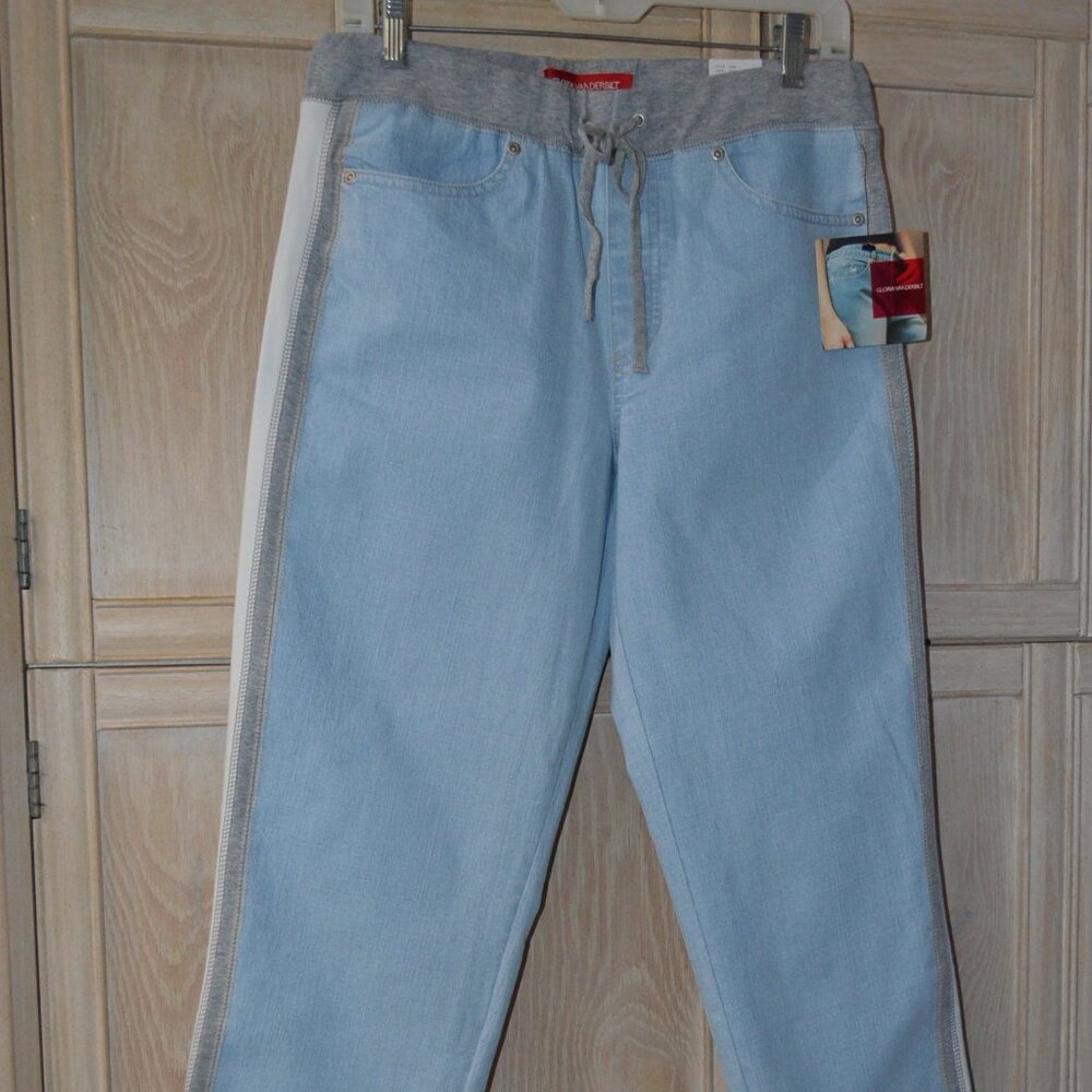 Gloria Vanderbilt Fashion Jeans with Wide Elastic Waist Band and Tie Front, NWT
